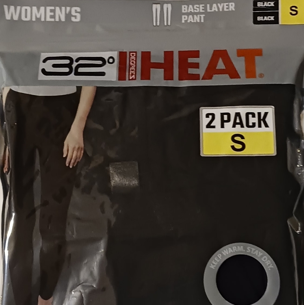 32 Degrees Women's Black Heat Base Layer Pants 2 Pack Size S New